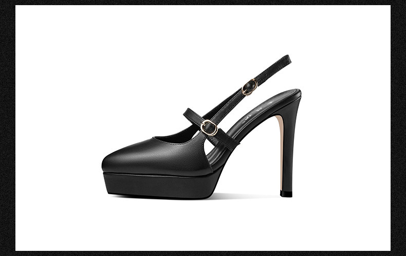 Sandal cao gót nữ mũi nhọn quai khóa một dây, gót siêu cao 8 cm, đế platform chống nước — Đen chi tiết 11