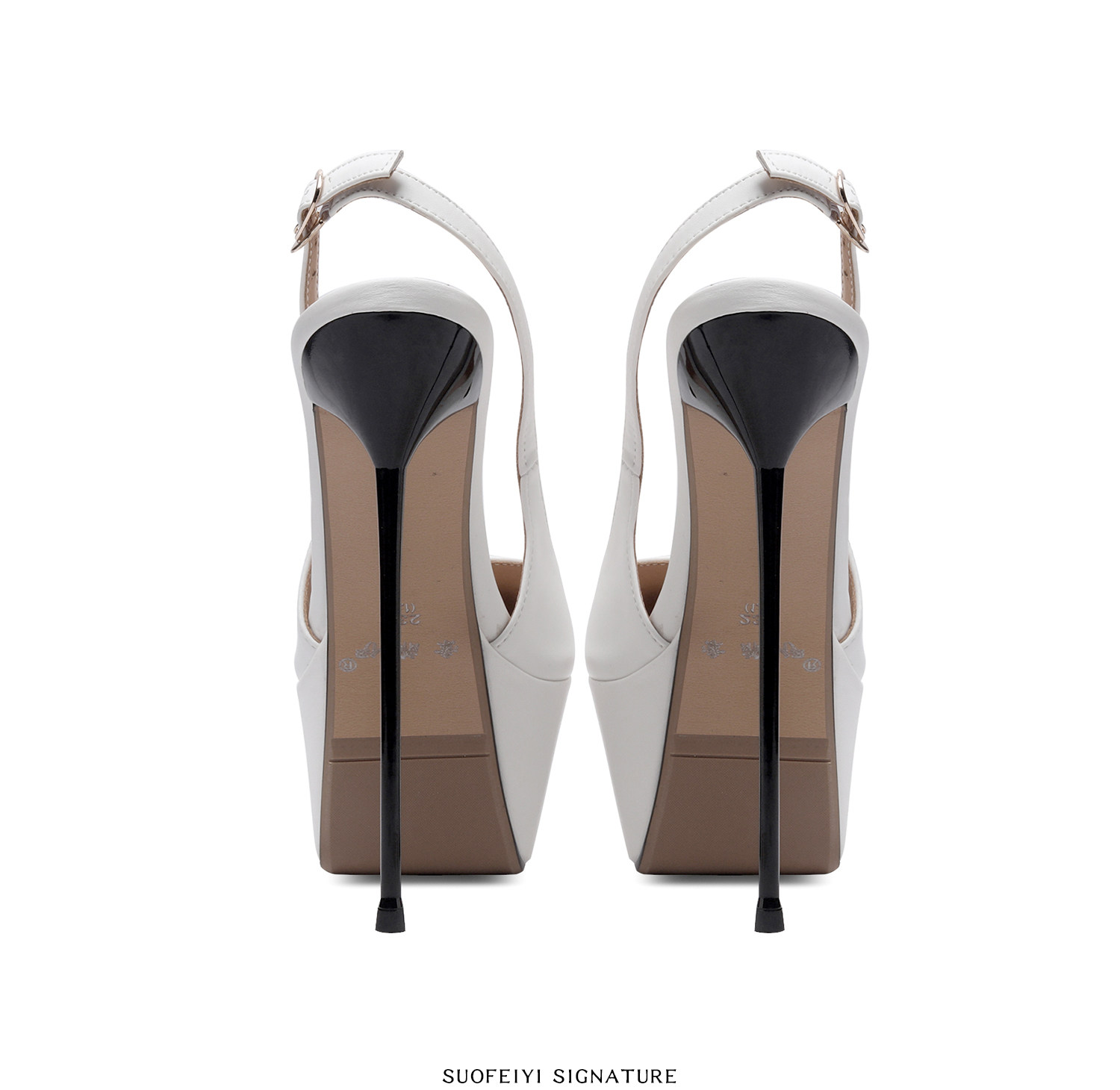 Sandal cao gót nữ mũi nhọn quai một dây, gót siêu cao 12 cm — Đen, Trắng chi tiết 8