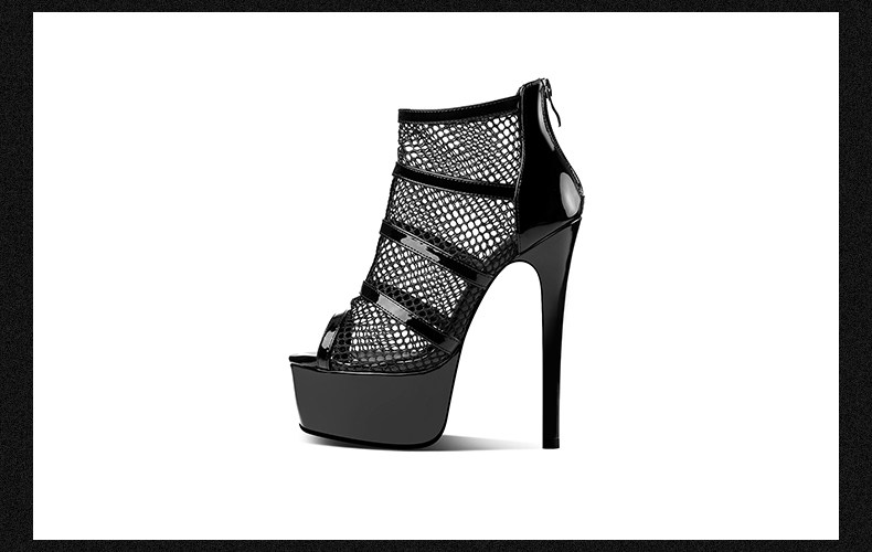 Sandal cao gót nữ da bò lưới hở mũi gót siêu cao 13–15 cm — Đen Cao Gót 13cm, Đen Cao Gót 15cm chi tiết 12