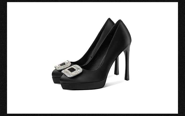Giày cao gót nữ mũi nhọn đính đá khóa vuông, gót siêu cao 8 cm — Đen chi tiết 14