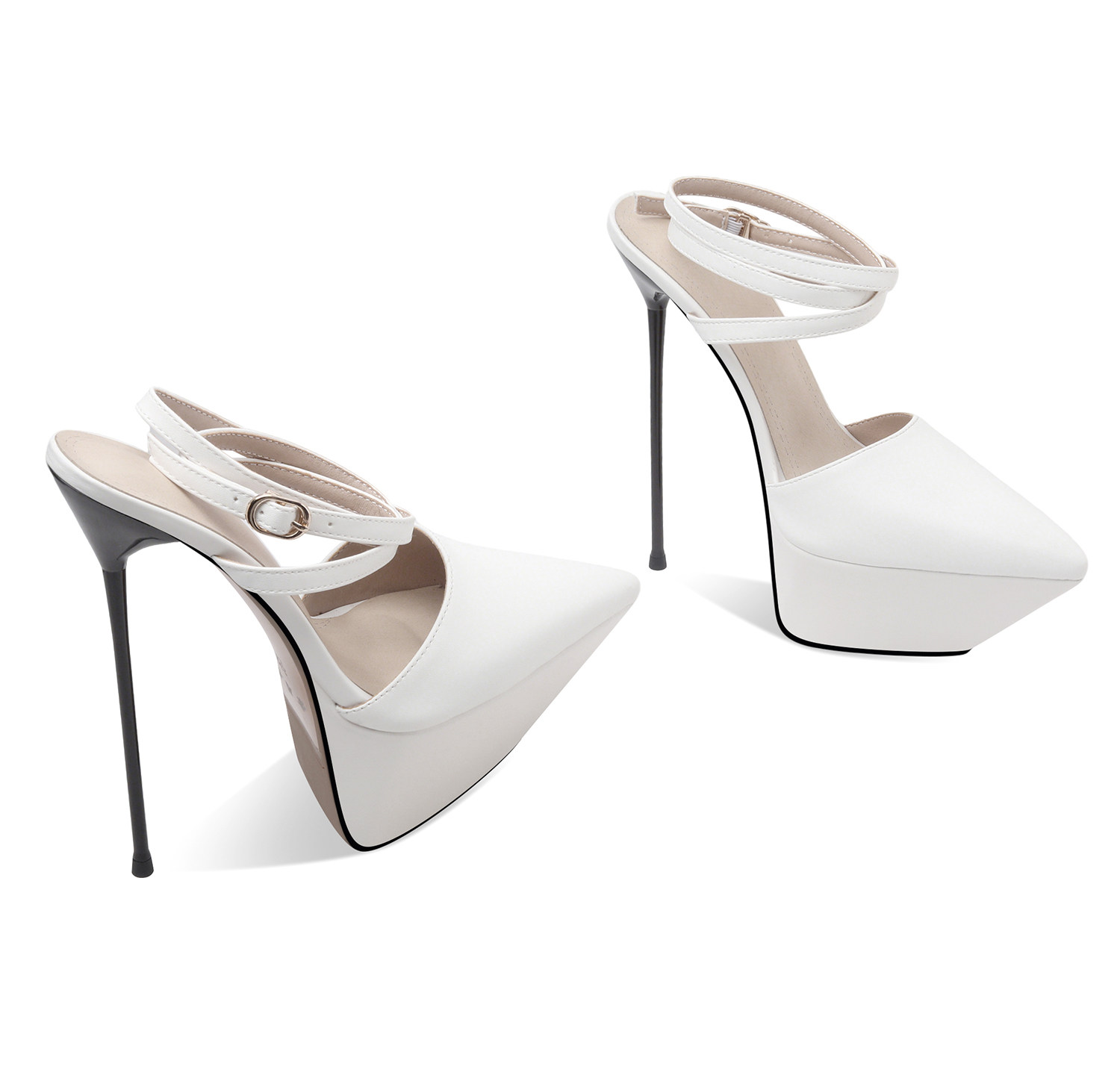 Sandal cao gót nữ mũi nhọn gót siêu cao 12 cm đế platform chống nước — Đen, Trắng chi tiết 8