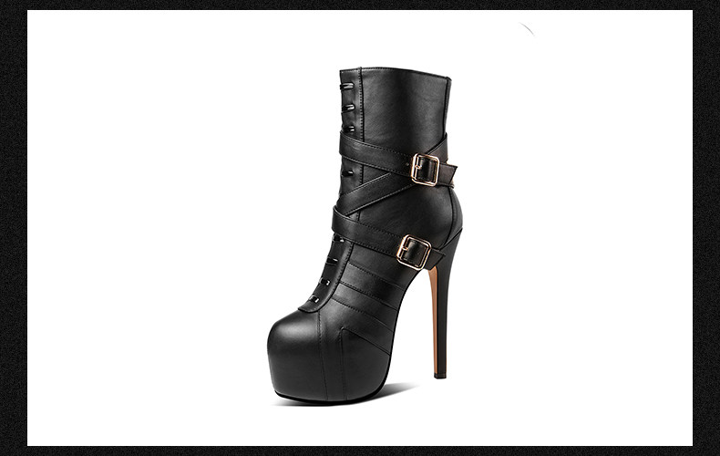 Boot nữ cổ thấp gót siêu cao 13-15cm, mũi nhọn, khóa kéo bên, lót lông nhân tạo — Đen Cao Gót 15cm, Trắng Cao Gót 15cm, Đen Cao Gót 13cm, Trắng Cao Gót 13cm chi tiết 12