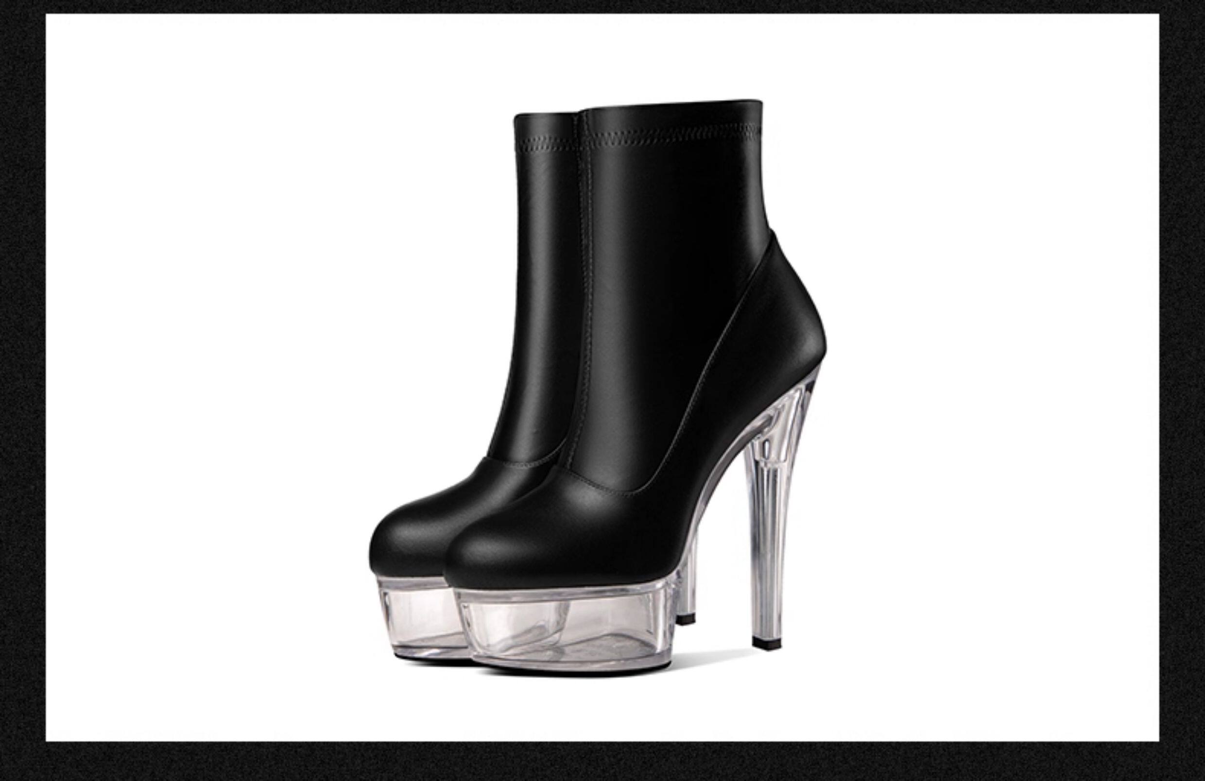 Boot cổ thấp nữ da bò gót nhọn cao su đế platform chống nước khóa kéo bên — Đen 19781, Be 19781, Đen 19881, Be 19881 chi tiết 17