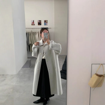 2025秋冬新款双面羊毛大衣长款宽松加厚保暖单排扣娃娃领羊绒外套