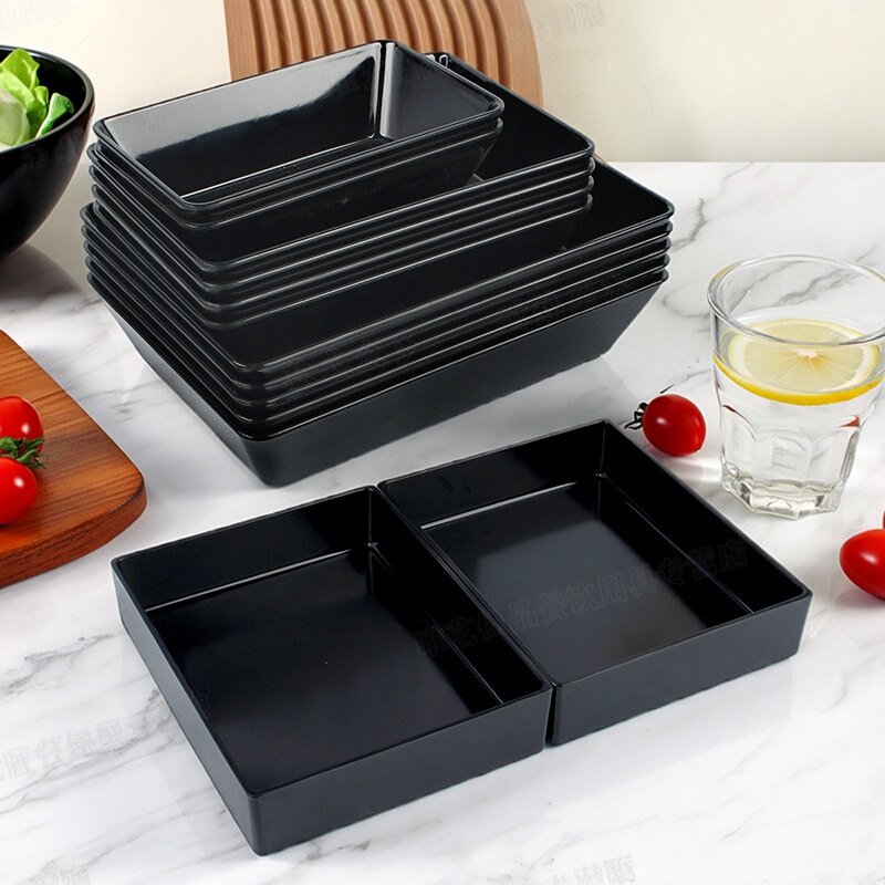 Black Melamine Plate, Square, for Displaying Cooked Food, Freezer Cold Dish Plate, Anti-Drop, for Duck Dishes, Braised Food, Imitation Porcelain, for Freezer Use