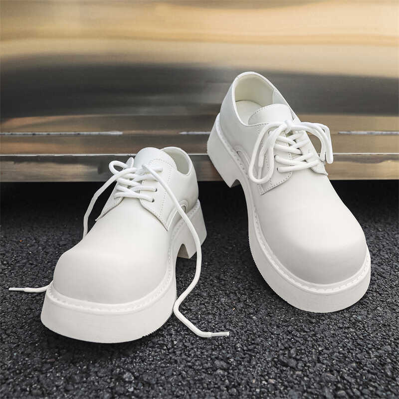 Niche Cleanfit Derby Shoes for Men, Height Increase of 5cm, Parisian Leather Shoes, Couple's Retro High Street White Leather Shoes