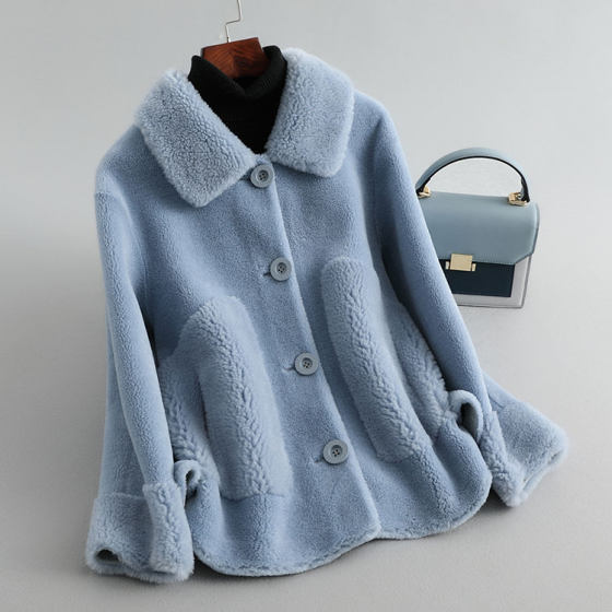 2023 new autumn and winter Haining sheep sheared fur coat women's coat short grain velvet full wool fur coat