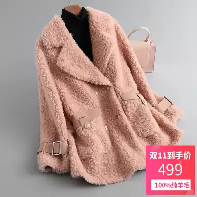 Leather wool one grain cashmere coat 2021 new medium and long version lamb fur coat women's special