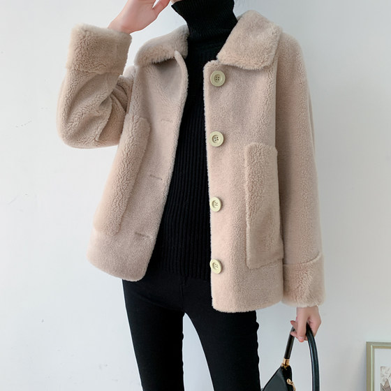 2023 new autumn and winter Haining sheep sheared fur coat women's coat short grain velvet full wool fur coat