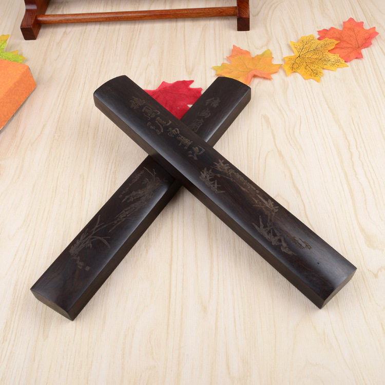 Vin House Four Treasures Black Catali Wood Town Ruler Town Paper Pressure Engraving Orchid Custom Lettering Pattern logo30cm pair