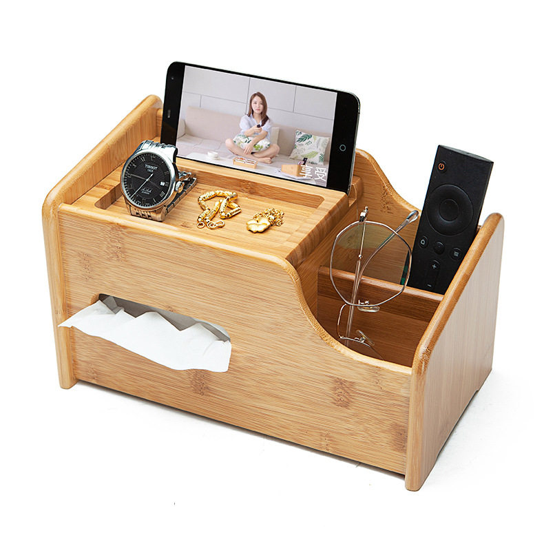 Bamboo wood multifunctional desktop storage box mobile phone paper towel remote control stationery cosmetics bamboo finishing rack