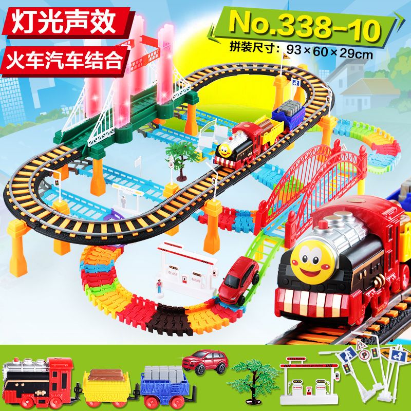 Charging electric railcar children puzzle small train toy high-speed train set cartoon model to send children gifts