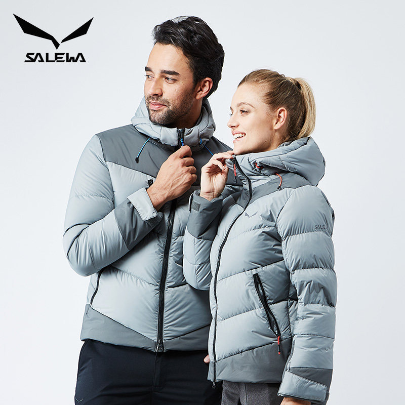 Shalehua SALEWA outdoor travel men and women warm waterproof down jacket hooded thick warm wind snow suit