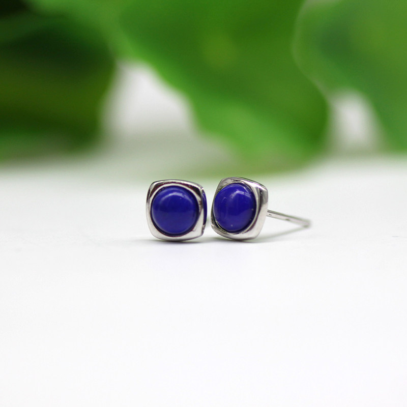 Lapis lazuli stud earrings pearl snail oval 925 sterling silver hand-set with vintage ethnic fashion diy accessories