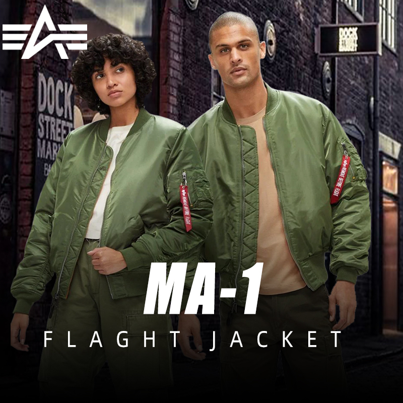 American Alpha Alpha Ma-1 Flight Jacket for Men and Women, Autumn and Winter Cotton Coat, Trendy Jacket, Ma1 Windproof Jacket