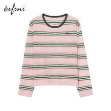 Evelyn Shuya Colorful Stripe Contrast Loose Casual Knitwear Light and Thin Outer Cover Top 1E6932831