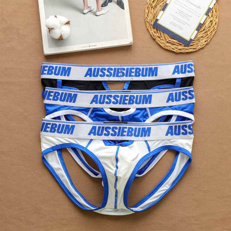 Sexy Low-Waist Men's Briefs, Breathable Front and Back Cut Out Briefs, Aussiebum Pure Color Butt Lift, Comfortable U-Convex
