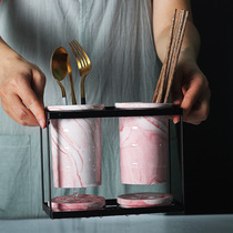 Nordic chopsticks drain rack ceramic marble pattern double chopsticks tube storage shelf kitchen chopsticks box chopsticks box chopsticks cage