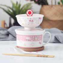 Breakfast Cup ceramic instant noodle cup bowl set creative noodle bowl lunch box large soup bowl with lid spoon chopsticks fork