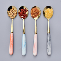 Rice spoon spoon home large rice spoon breakfast oatmeal long handle ceramic spoon stainless steel forked spoon spoon spoon