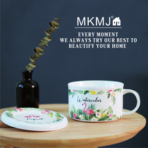 Flamingo ins ceramic Breakfast Oatmeal cup with lid pink girly tableware microwave milk soup cup porridge bowl Cup