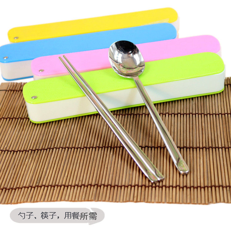 Stainless steel tableware set Spoon chopsticks two-piece set Travel out students environmental protection portable travel tableware box