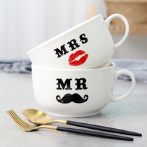 Oversized Ceramic Lovers Dormitory Student Sour Bowl with Cover with Noto Box Lunchbox Lunchbox Porridge Soup Bowl Soup Bowl Noodle Bowl