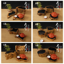 Ebony log retro conformal purple sand pot coaster Teapot flower pot landscape handicraft ornaments solid wooden base