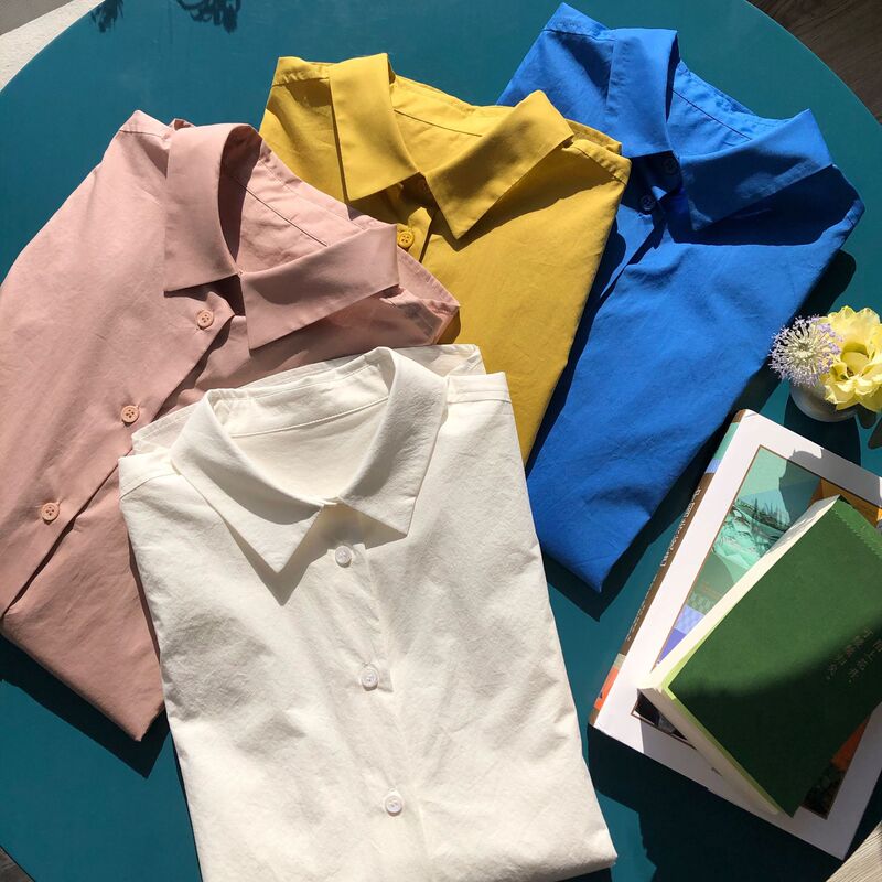 Classic Simple Oxygen-Pure Color Formal Cotton Shirt for Commuting, Elegant Loose Fit, Flexible and Structured Long-Sleeve Shirt for Women