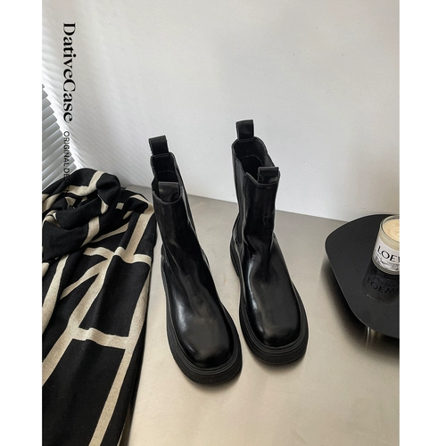 Martens, зимние челси, короткие сапоги на платформе, из натуральной кожи, средней длины