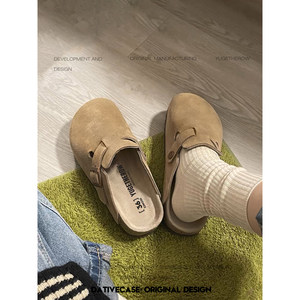 Genuine Leather Soft-Soled Birkenstock Shoes, Autumn and Winter Cowhide Thick-Soled Slippers for Women, New Spring and Autumn Women's Summer Birkenstock Half-Slippers