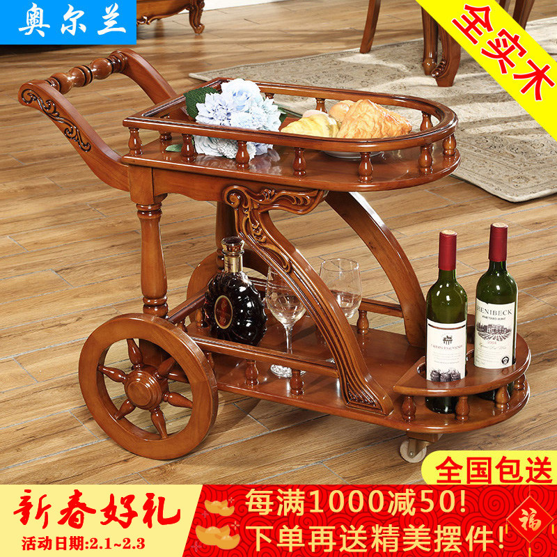 All solid wood European style wine truck American mobile trolley carved food truck villa luxury family food delivery truck