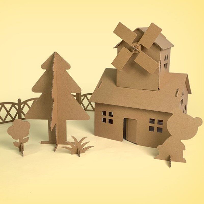 Children Cardboard Candy House DIY Toy Windmill Small House Baby Solid Building Model Hand Assembled Painted