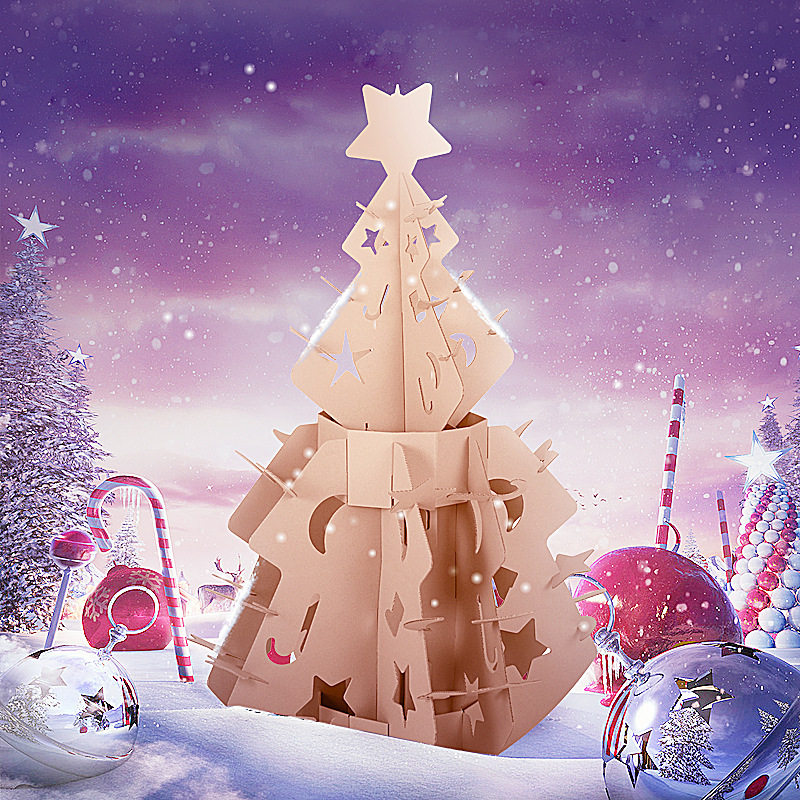 New Yer Christmas Tree Decoration Home Children Carton DIY Cardboard Kindergarten Hand Crafted assembly painted solid