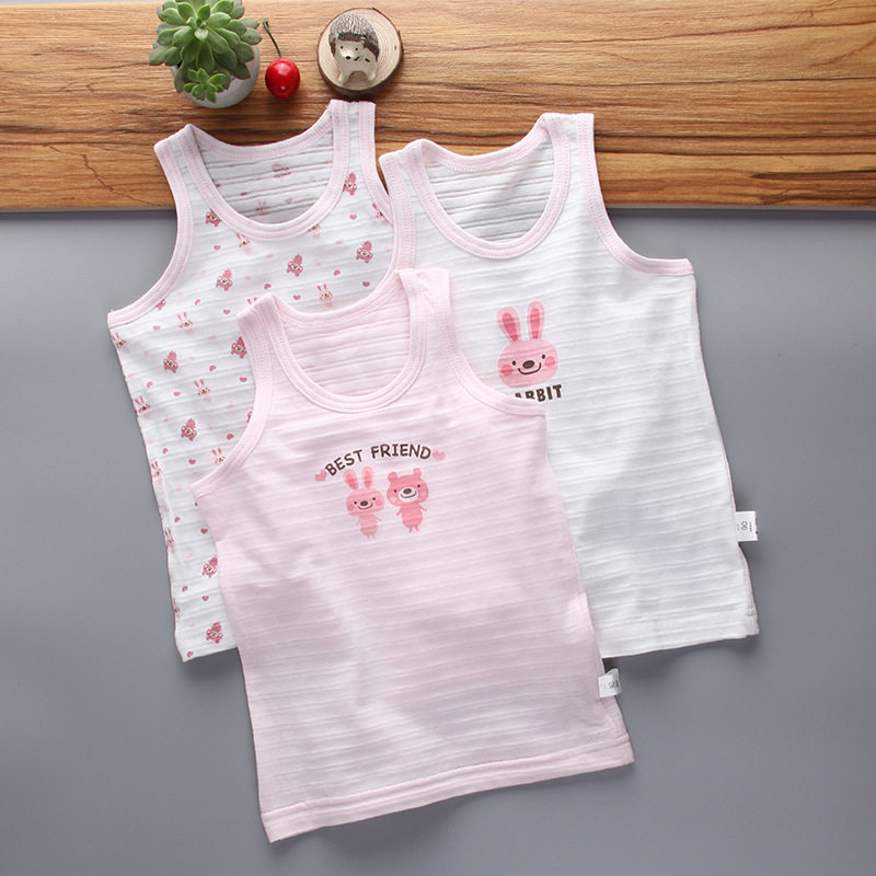 Children's cotton vest three-piece men's and women's baby slub cotton thin section Japanese suspender cotton underwear top