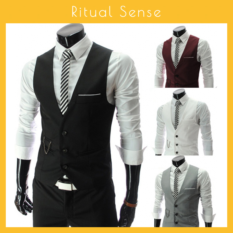 Korean Style Slim-Fit Waistcoat Cosplay Costume Men's Bartender Suit Vest Black Casual Suit Vest