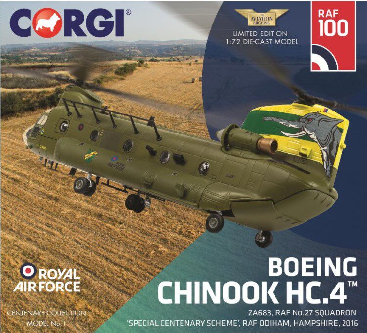 Spot CORGI AA34214 1 72 British Chinook Helicopter HC 4 ZA683 No 27 Squadron