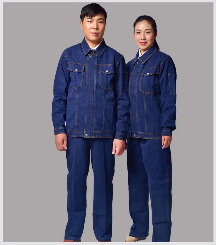 Quần áo bảo hiểm lao động denim phù hợp với nam mặc dày bảo hiểm lao động quần áo kỹ thuật điện thợ hàn hàn dụng cụ