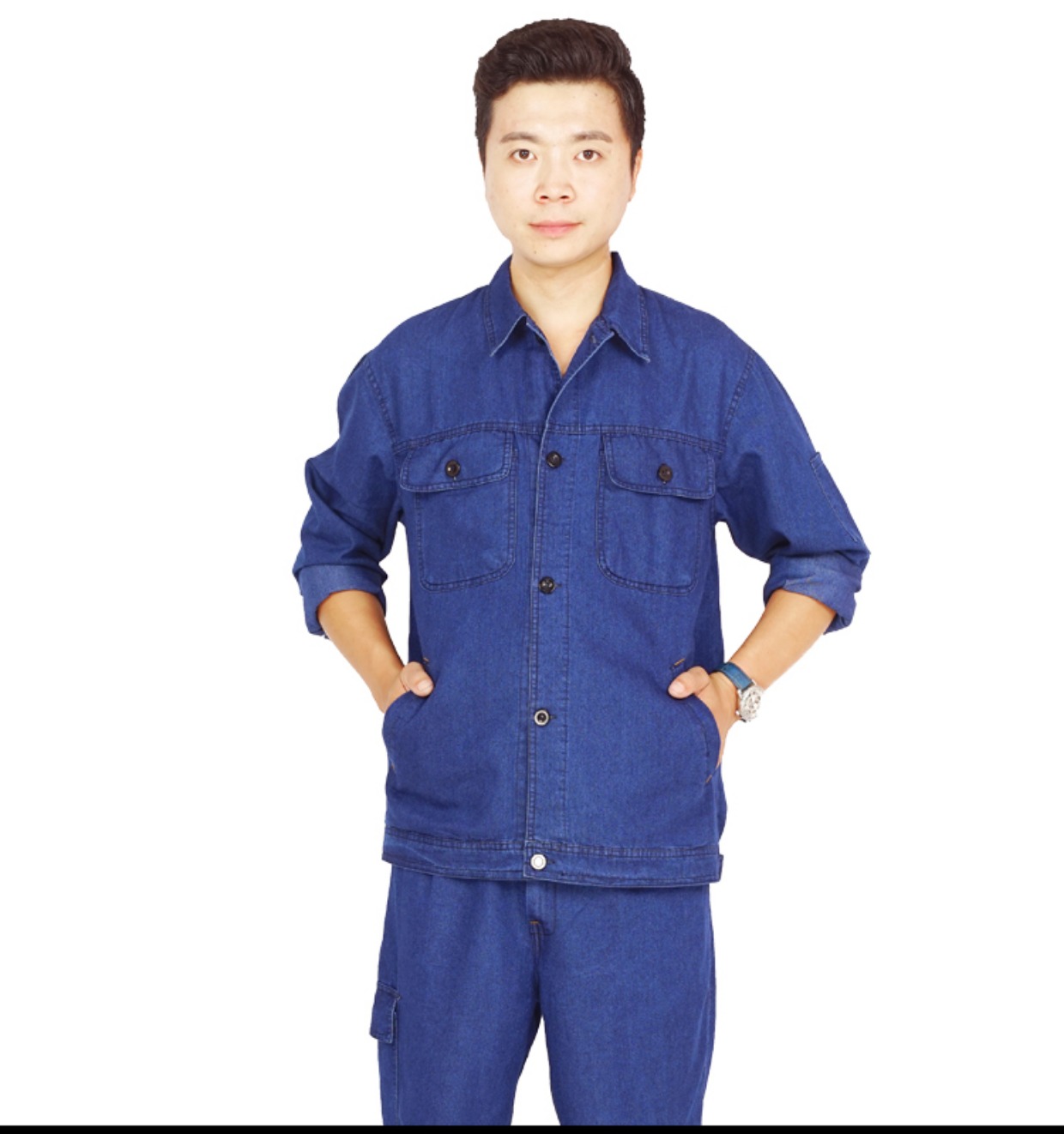 Quần yếm denim mùa hè phù hợp với quần áo cotton nam hàn mỏng bảo hộ lao động quần áo bảo hiểm lao động đồ bộ nam trung niên
