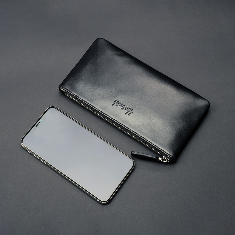 Zipper long wallet genuine leather soft leather men's first layer cowhide small handbag women's wrist mobile phone bag integrated bag simple