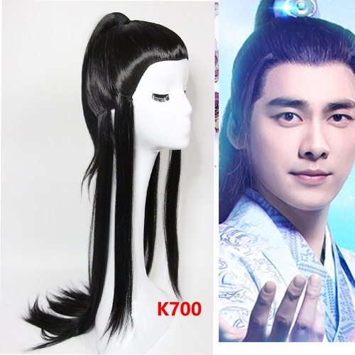 Chinese hanfu wig Tang dynasty swordsman warrior prince emperor drama cosplay wig for men ancient style wig set men full head long straight hair ancient wig