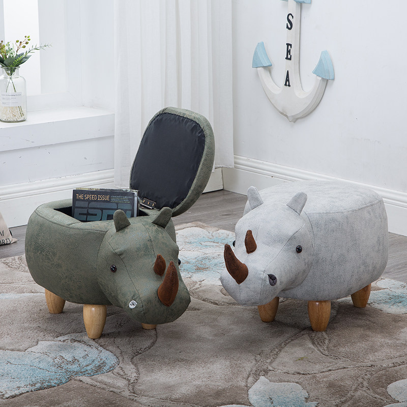 Creative rhinoceros footstool solid wood shoe changing stool sofa footstool designer furniture trying shoe stool storage storage low stool