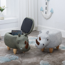 Creative rhinoceros footrest solid wood shoe stool sofa footrest designer furniture test shoe stool storage storage low stool