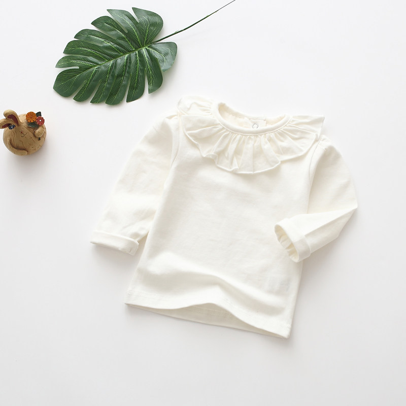 Baby girl bottoming shirt cotton spring and autumn girls T-shirt long-sleeved all-match white lapel baby spring Korean version trendy