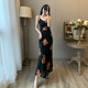 French retro floral skirt suspender dress chiffon skirt slim waist slim temperament long long skirt female summer