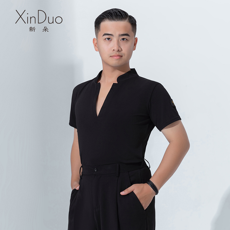 Latin Dance Costumes Men's Blouse Summer New Black Practice Sportswear National Mark Morden Dance Square Dance Performance Wear