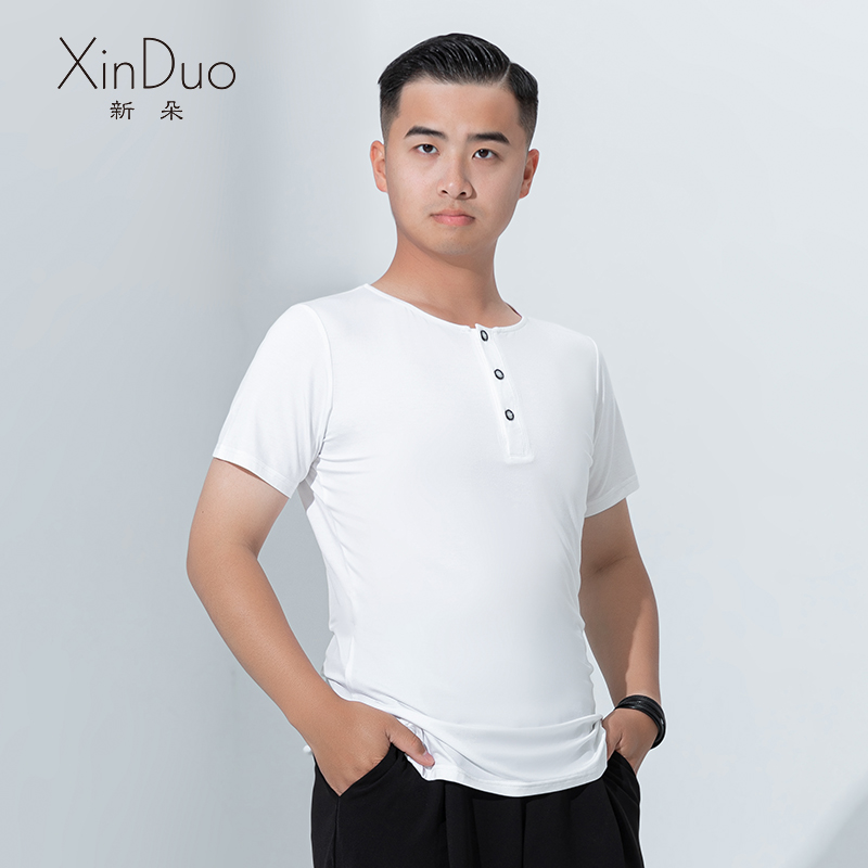 Morden Dance Blouse New Short Sleeves Summer National Mark Dance Men's Latin Dance Suit Square Dance White Performance Rehearse
