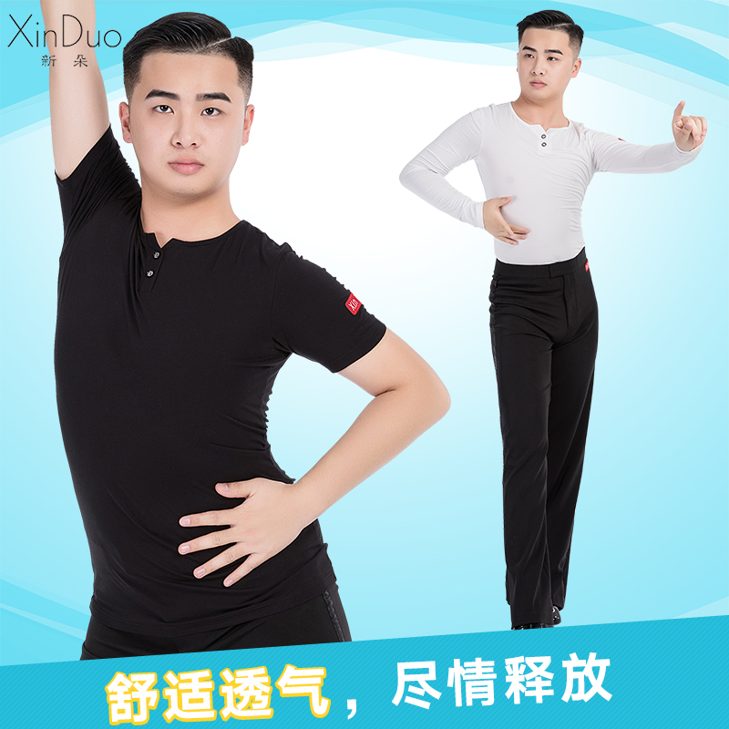 New men's Latin blouses dance long sleeves Body Dance Wear Morden National Mark Social Dance Performance Practice Costume