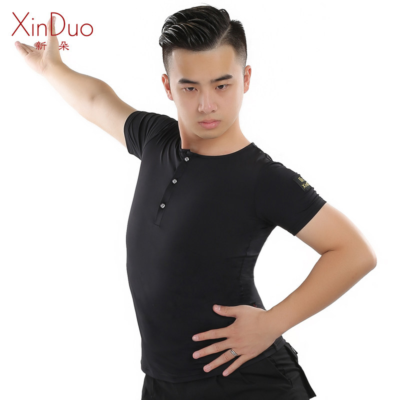 Latin dance blouses men's adult short sleeve summer new T-shirt Morden ballroom national standard dance performance Dancing Costume