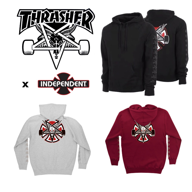 IndependentThrashers Flame Skateboard Hooded Sweatshirt Round Collar Long Sleeve Head 1985 Skateboard